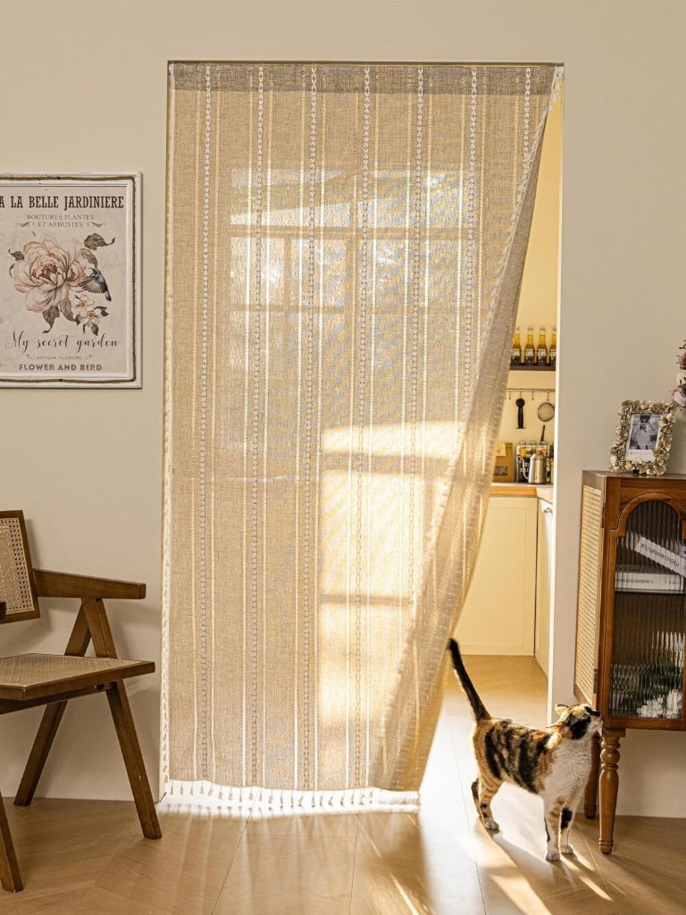 Boho Door Curtains for Doorway, Bohemian Semi Blackout Curtains Privacy Embroide